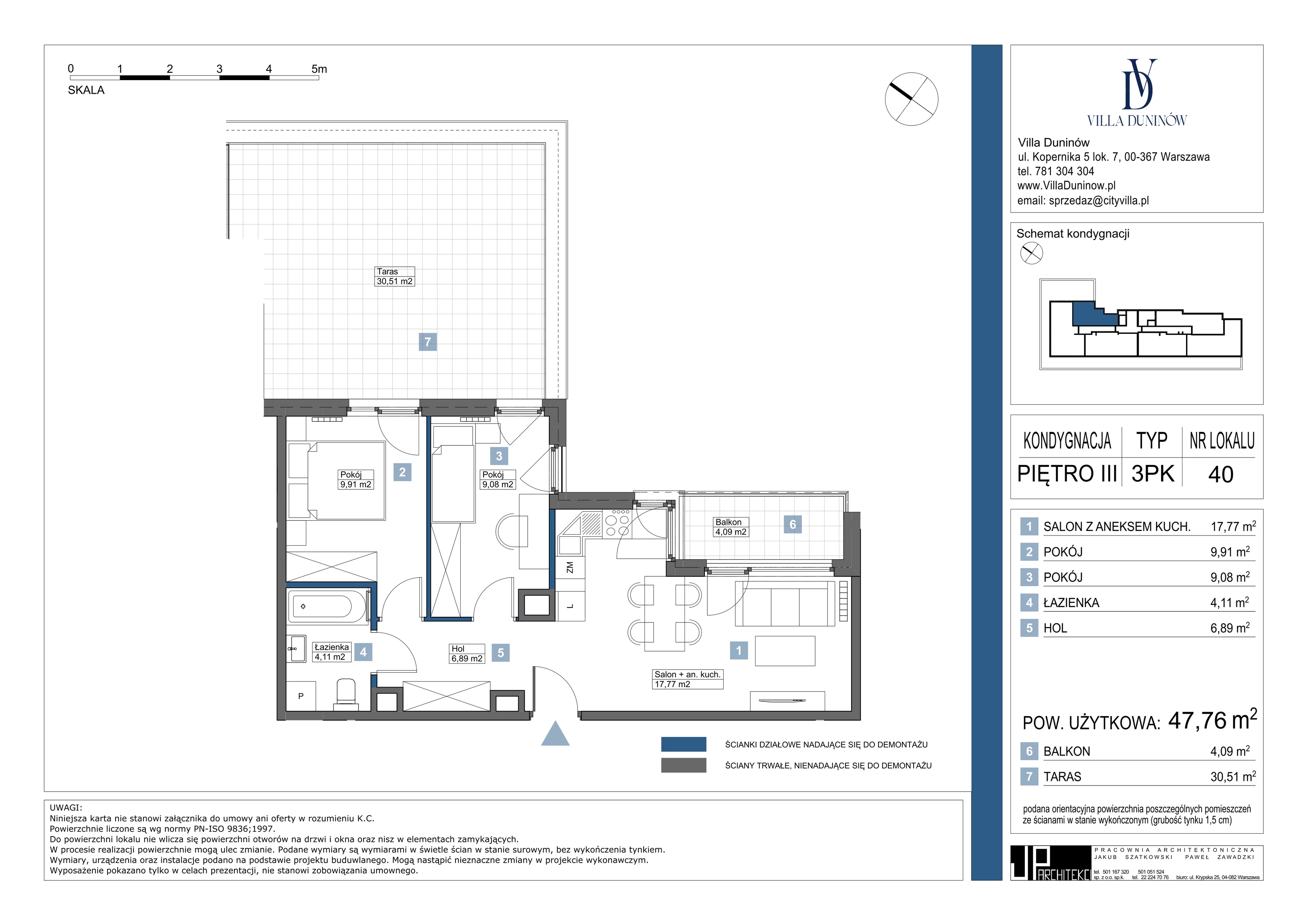 Mieszkanie 47,76 m², piętro 3, oferta nr 40, Villa Duninów, Warszawa, Białołęka, Henryków, ul. Duninów 7, 03-182 Warszawa